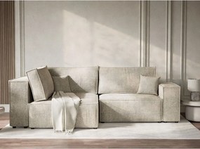 Béžová ženilková rozkladacia/s úložným priestorom rohová pohovka (ľavý roh/do L) Tonga – Maison de Rêve