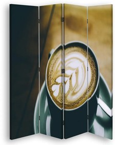 Ozdobný paraván, Káva se vzorem - 145x170 cm, štvordielny, klasický paraván