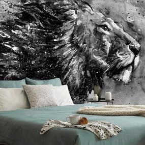 Tapeta kráľ zvierat v čiernobielom akvareli - 450x300