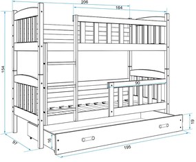 Poschodová posteľ KUBO 200x90 | borovica - biela