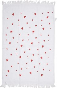 Biely froté kuchynský uterák so srdiečkami - 40*66 cm