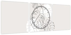 Obraz - Line art monstera N⁰3 (s hodinami) (90x30 cm)