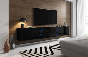 TV stolík Slant s LED osvetlením 240 cm čierny mat/čierny lesk