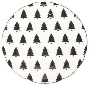 Krémový porcelánový dezertný tanierik so stromčekmi X-Mas Tree - Ø 20*1,5 cm