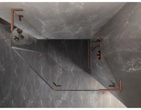 Mexen Lunar, L pravý výklopný päťuholníkový sprchový kút 100 x 90 cm, 8mm číre sklo, profil medená matná, 831L-100P-090L-65-00-P