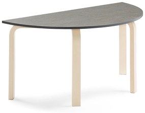Stôl ELTON, polkruh, 1200x600x590 mm, linoleum - tmavošedá, breza