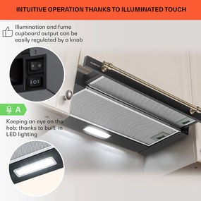 Klarstein Vilhelmine 60 Retro, digestor, 60 cm, vstavaný, 332 m³/h, B, LED, čierny