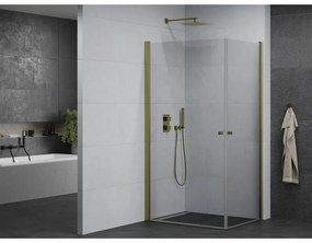 Mexen Pretoria Duo, sprchovací kút s 2-krídlovými dverami 80 (dvere) x 70 (dvere) cm, 6mm číre sklo, zlatý profil, 852-080-070-50-00-02