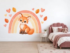 Lištička pod dúhou jesenné textilné nálepky na stenu pre dievčatá arch 46 x 33 cm