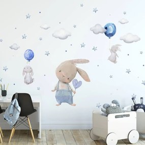 Nálepka na stenu - Modré zajačiky s balónmi