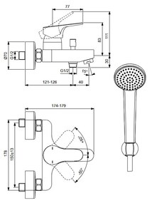 Ideal Standard Cerabase - Vaňová batéria nástenná so sprchovým setom, chróm BD600AA