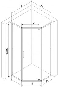 Mexen Exo, päťuholníkový sprchový kút s výklopnými dverami 100 x 100 cm, 6mm číre sklo, chrómový profil, 812-100-100-01-00