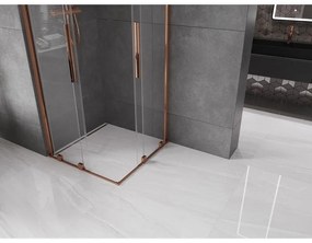 Mexen Velar Duo, sprchový kút s posuvnými dverami 100(dvere) x 100(dvere) cm, 8mm číre sklo, ružové zlato profil, 871-100-100-02-60