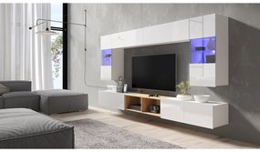 Obývacia stena Bralani XXIV, Farby: čierna + čierny lesk + dub artisan, Osvetlenie: osvetlenie LED biele