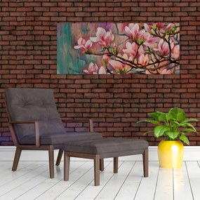 Obraz - Olejomaľba, Rozkvitnutá sakura (120x50 cm)