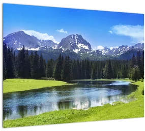 Sklenený obraz - Zasnežené vrcholky hôr (70x50 cm)