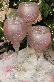 Ružové sklenené svietniky na stopke 3-set