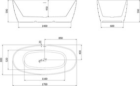 Mexen Olea, voľne stojaca vaňa 170 × 80 cm, biela lesklá, 52821708000-SS