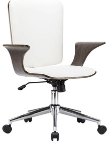 Otočná kancelárska stolička biela umelá koža a ohýbané drevo