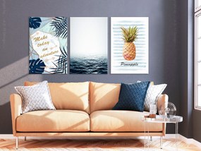 Artgeist Obraz - Pineapple Quote (3 Parts) Veľkosť: 120x60, Verzia: Premium Print