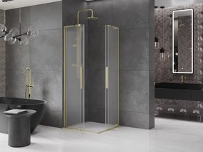 Mexen Velar L Duo, sprchový kút s posuvnými dverami 100 x 100 cm, 8mm sklo námraza, zlatá matná, 871-100-100-02-33-55