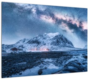 Sklenený obraz hôr s hviezdnou oblohou (70x50 cm)