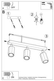 Bodové svietidlo Zeke, 3x drevené tienidlo, (možnosť polohovania)