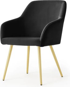 Sada šiestich jedálenských stoličiek ESTELLE zamatové, čierne / zlaté nohy (6 ks)