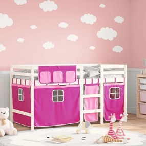 Detská vyvýšená posteľ závesy ružová 90x200 cm masívna borovica 3283822
