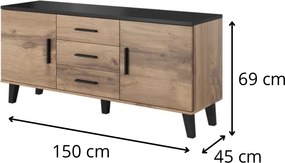 TV stolík Lotta II 150 cm dub wotan/čierny