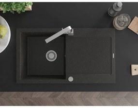 Mexen Leo, drez granitový 900x500x190 mm, 1-komorový, čierna - zlatá metalíza s chrómovým sifónom a chrómová drezová batéria Rita, 6501-75-670300-00