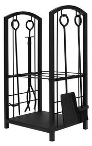 Kôš na drevo s krbovým náradím 30x40x73 cm čierna