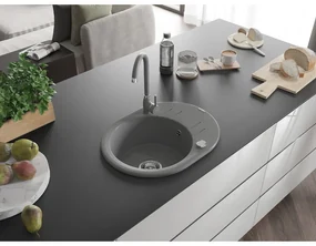 Mexen Kevin, drez granitový 586x458x190 mm, 1-komorový a šedá matná batéria Telma, šedá, 6517-71-670200-71