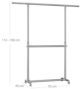 SongmicsHome Stojan na oblečenie dvojstupňový JASON 93x49x113-198cm, strieborná
