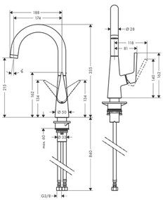 Hansgrohe Talis M51, páková drezová batéria 220, chrómová, HAN-72814000