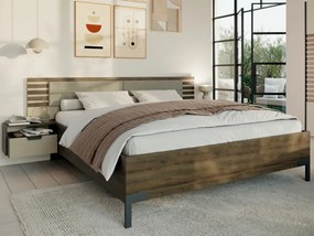 Posteľ s nočnými stolikmi Barea 180x200, béžová/dub atlantic