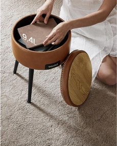 EKHO taburetka, odkladací stolík s úložným priestorom, syntetická koža, karamelovo hnedá