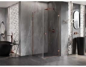 Mexen Lunar-B, pravostranný výklopný sprchový kút 100 x 100 cm, 8mm číre sklo, profil medená matná, 832-100-100-65-00-P