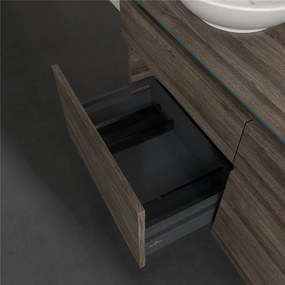 VILLEROY &amp; BOCH Legato závesná skrinka pod dve umývadlá na dosku, 4 zásuvky, s LED osvetlením, 1200 x 500 x 550 mm, Stone Oak, B584L0RK