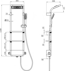 Mexen Dazz, sprchová sada s ručnou a dažďovou hlavicou, biela, 78107-20
