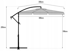 Záhradný skladací slnečník ARCADIA 300 cm, sivý