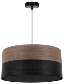 Závesné svietidlo Wood, 1x hnedá orechová dýha/čierne PVC tienidlo, (fi 44cm)