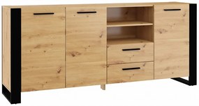 Komoda Nulakka D (dub artisan + matná čierna). Akcia -19%. Vlastná spoľahlivá doprava až k Vám domov. 1124826