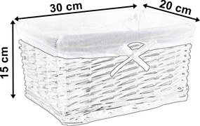 Prútený košík 30 x 20 x 15 cm - biely