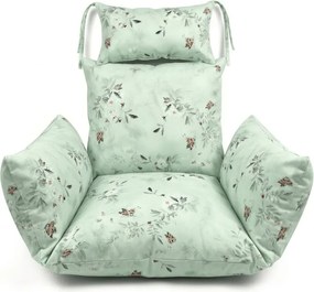 Sivé závesné kreslo KOKON bez stojanu, svetlozelený vankúš so vzorom