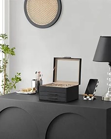 Šperkovnica, 3 priehradky, 13,5x23,1x20,3cm, čierna