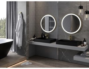 Mexen Esso, okrúhle LED podsvietené kúpeľňové zrkadlo 70 cm, 6000K, vykurovacia podložka proti zahmlievaniu, zlatý rám, 9825-070-070-611-50