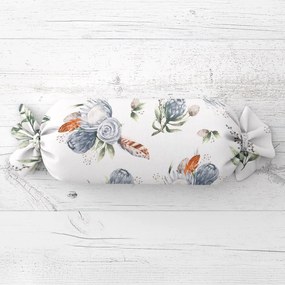 Biante Vankúš valec bonbon Sandra SA-707 Modré kvety Protea na bielom 15x40 cm