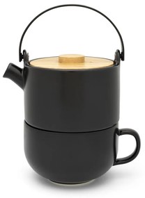Čierna kameninová čajová kanvica s hrnčekom Bredemeijer Umea, 500 ml