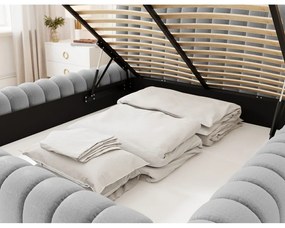 Svetlosivá čalúnená dvojlôžková posteľ s úložným priestorom s roštom 140x200 cm Carilla – ELTAP